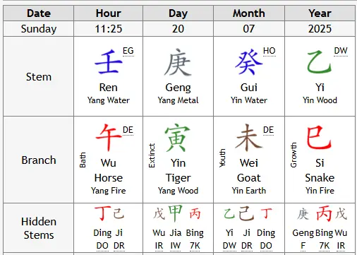 Vier Säulen des Schicksals – Jahr, Monat, Tag und Stunde im BaZi Suanming Chart